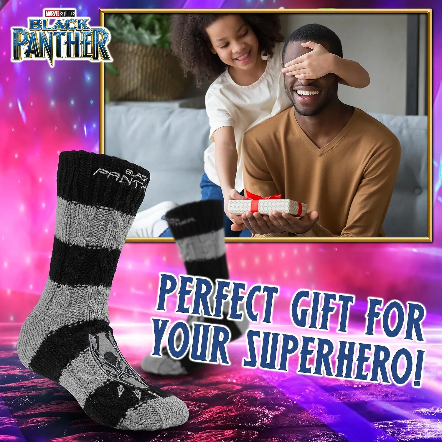 Marvel Fluffy Socks, Mens Slipper Socks, Black Panther Thor Warm Knitted Socks