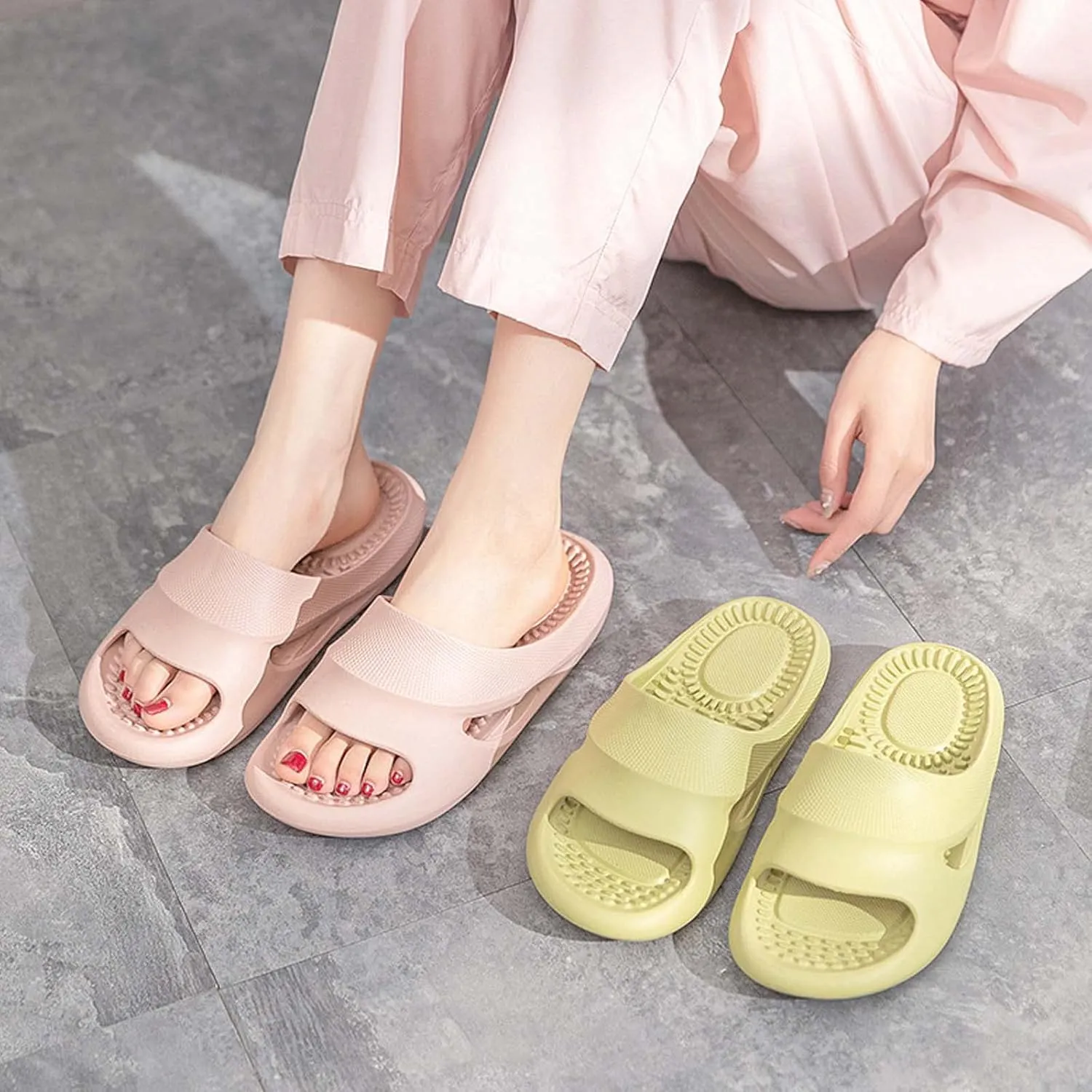 Massage Slippers Women Men Sandals Open Toe Shower Shoes Summer House Slippers for Bath Plantar Fasciitis Slides Ladies Girls Gym Non Slip Indoor