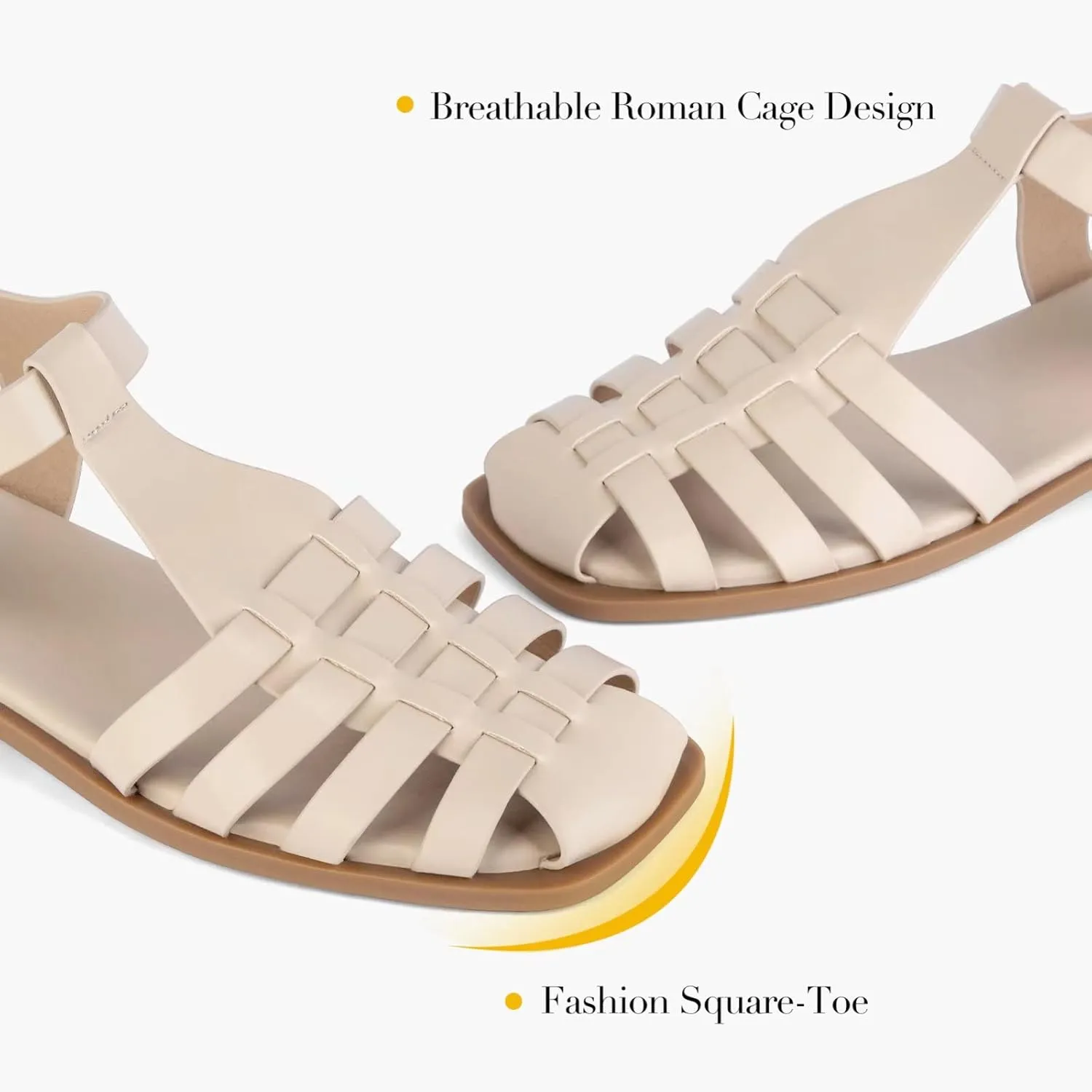 MaxMuxun Women's Closed Toe Flat Sandals Comfortable Ankle Strap Cut Out Cage Summer Roman Shoes