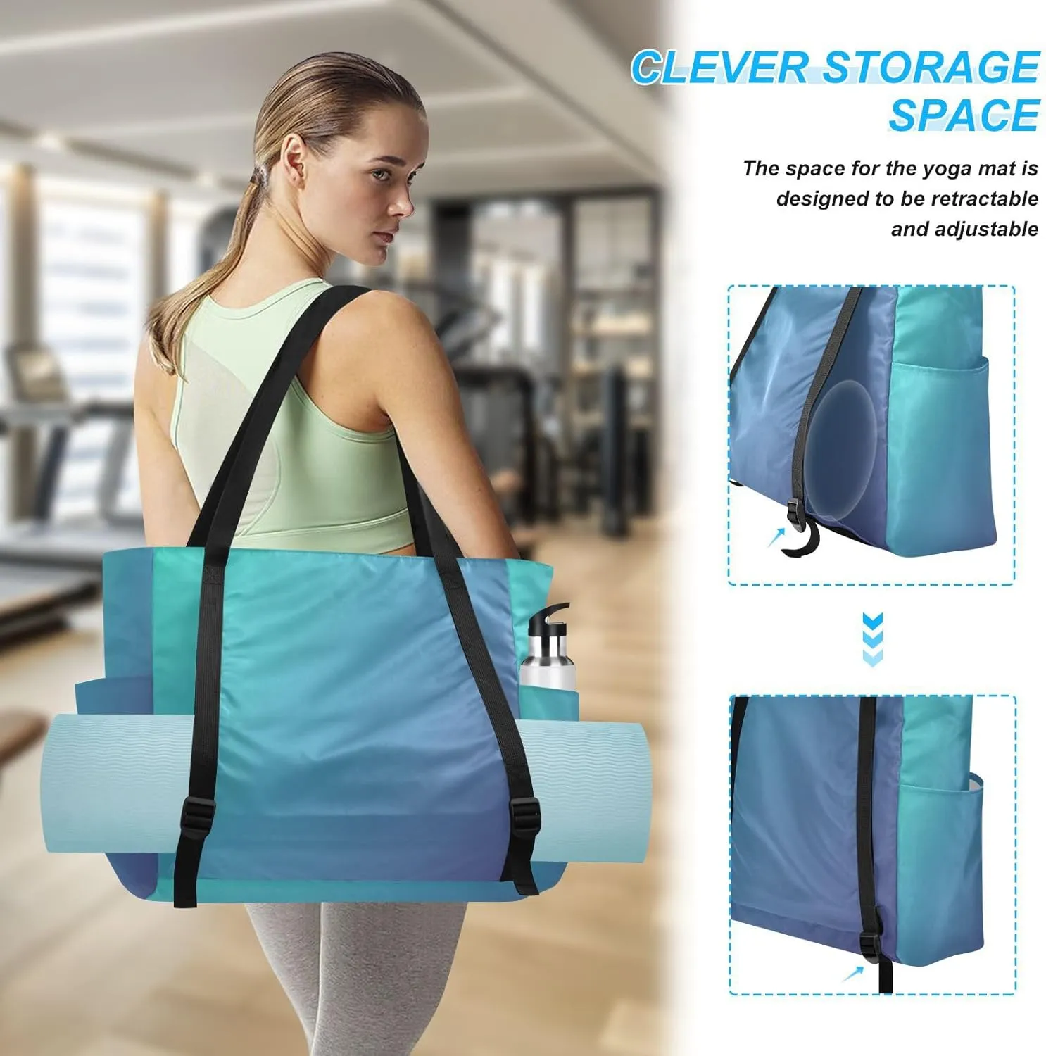 MCHIVER Midnight Bloom Gradient Yoga Bag for Women Yoga Mat Carrier Fits All Your Stuff Large Pilates Gym Bag