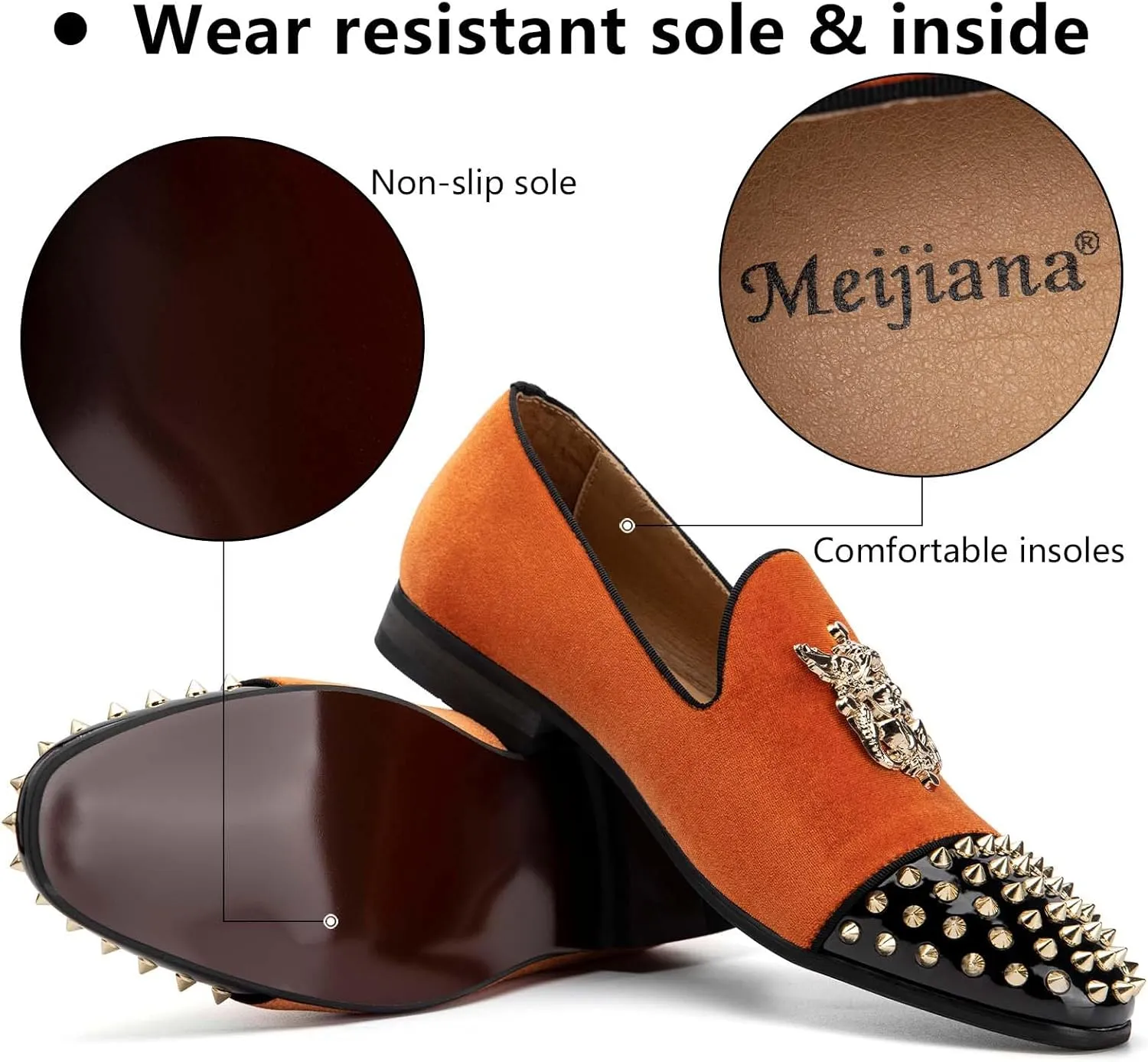 Meijiana Mens Velvet Loafers Dress Shoes with Metal Embellishments Party Luxury Loafer Shoes