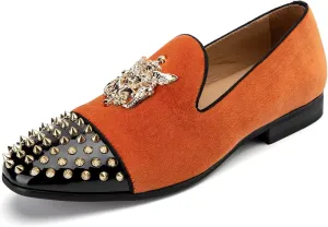Meijiana Mens Velvet Loafers Dress Shoes with Metal Embellishments Party Luxury Loafer Shoes