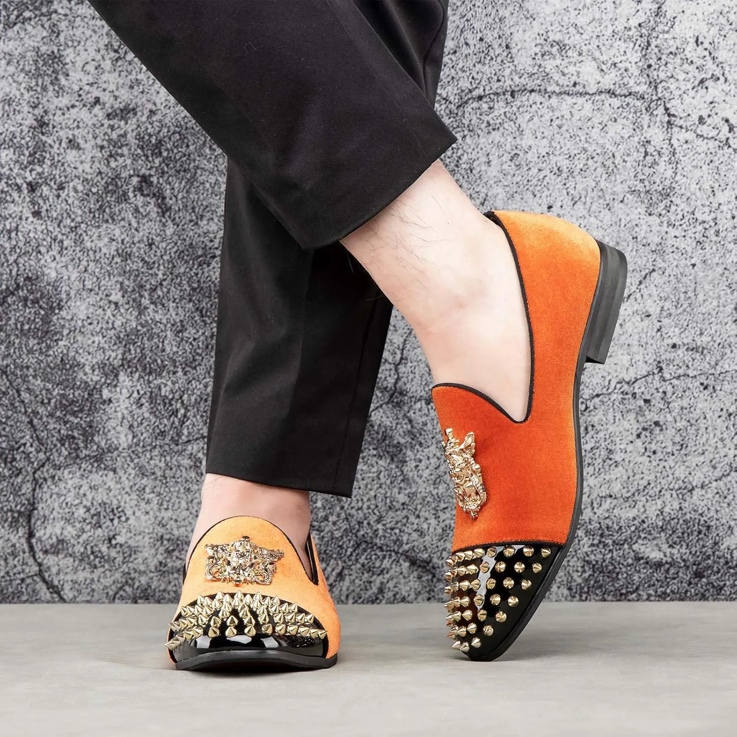 Meijiana Mens Velvet Loafers Dress Shoes with Metal Embellishments Party Luxury Loafer Shoes