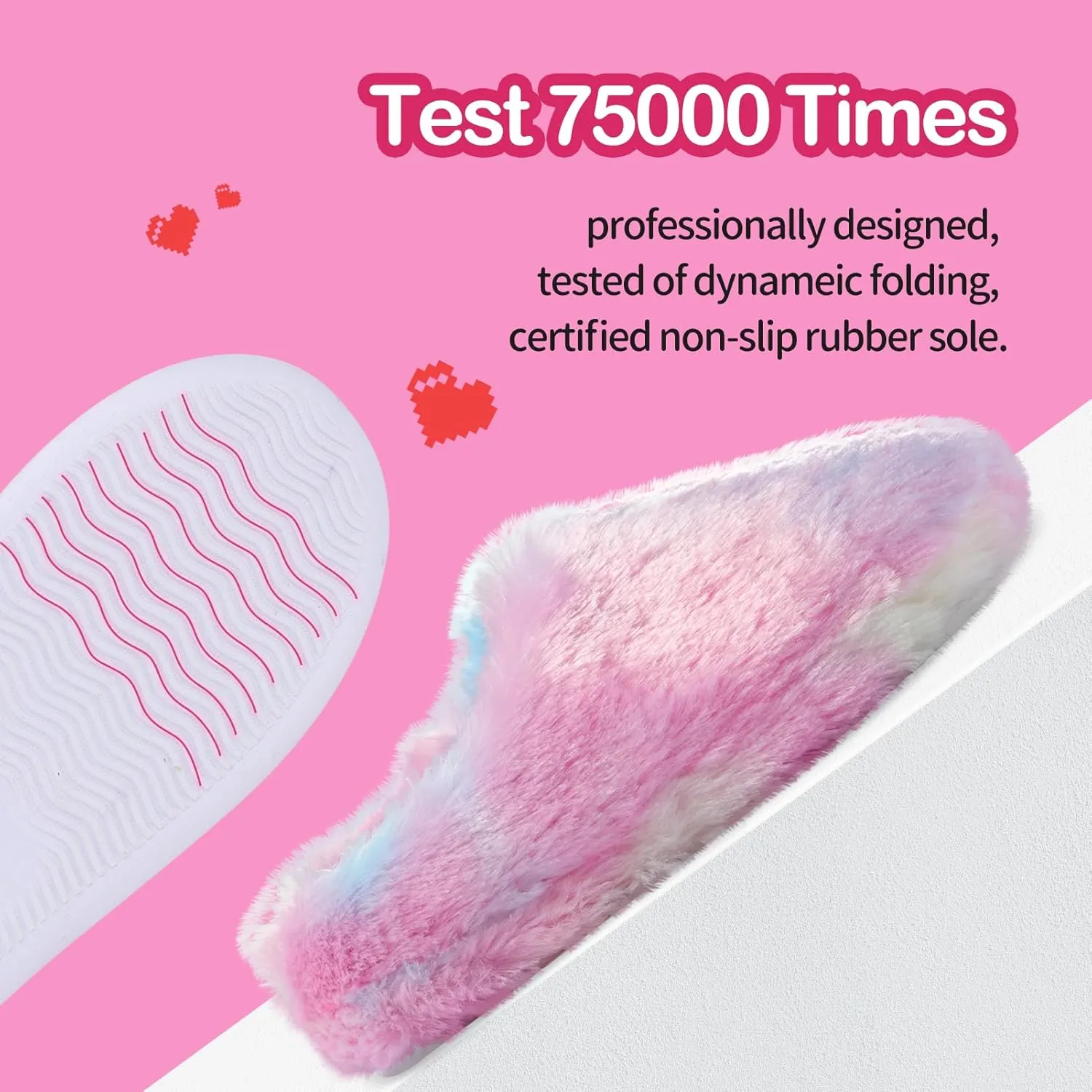 MEJORMEN Girls Fluffy House Slippers Cozy Plush Slip-on House Shoes Kids Warm Bedroom Slippers Memory Foam Slippers for Indoor Outdoor