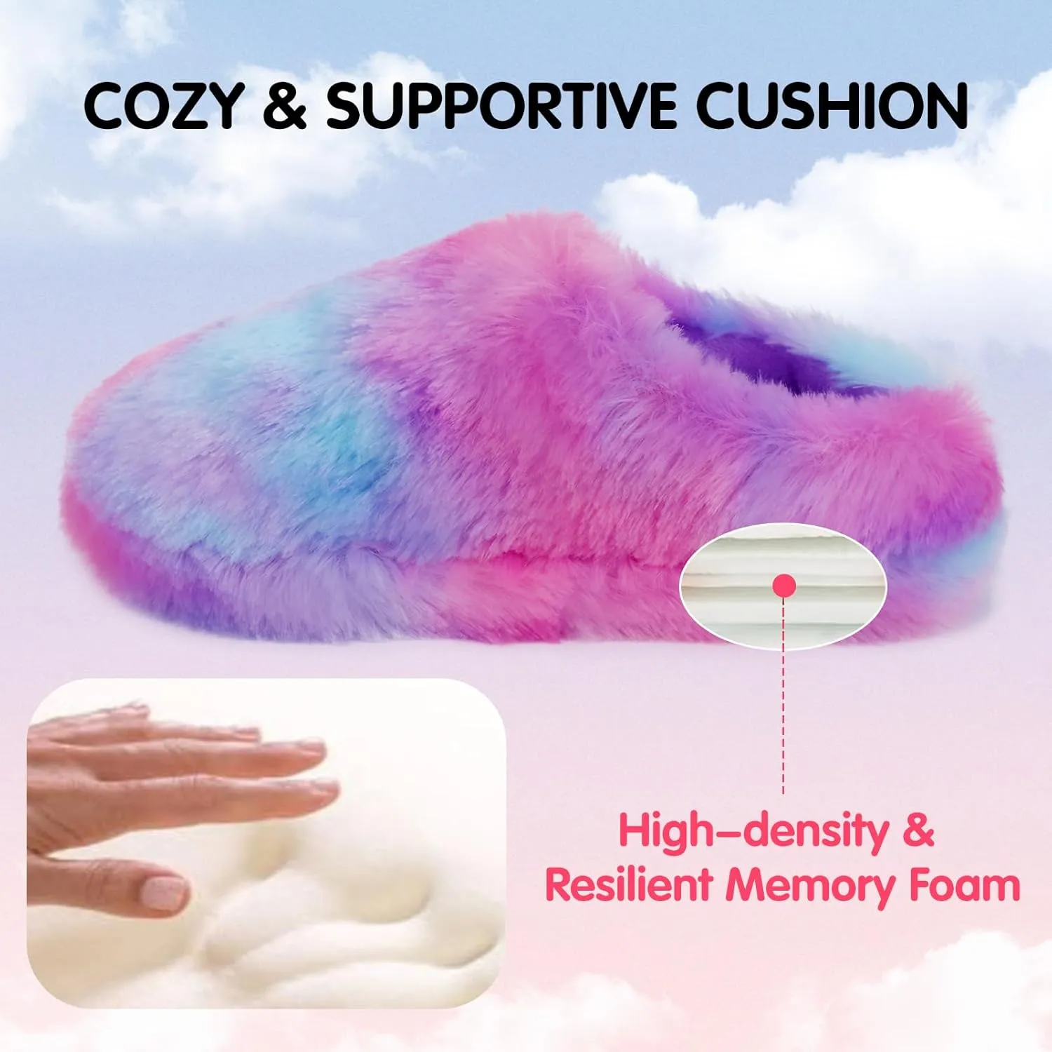 MEJORMEN Girls Fluffy House Slippers Cozy Plush Slip-on House Shoes Kids Warm Bedroom Slippers Memory Foam Slippers for Indoor Outdoor