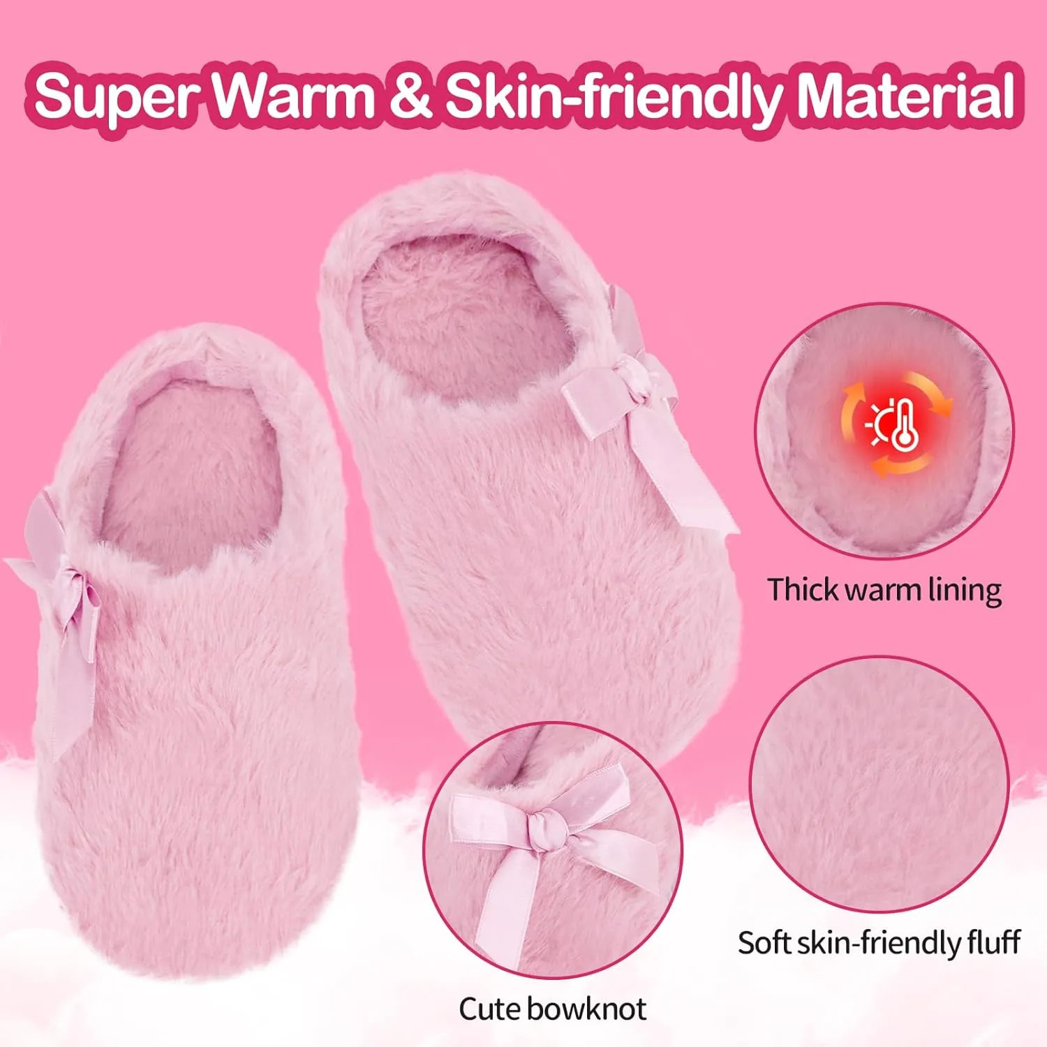 MEJORMEN Girls Fluffy House Slippers Cozy Plush Slip-on House Shoes Kids Warm Bedroom Slippers Memory Foam Slippers for Indoor Outdoor