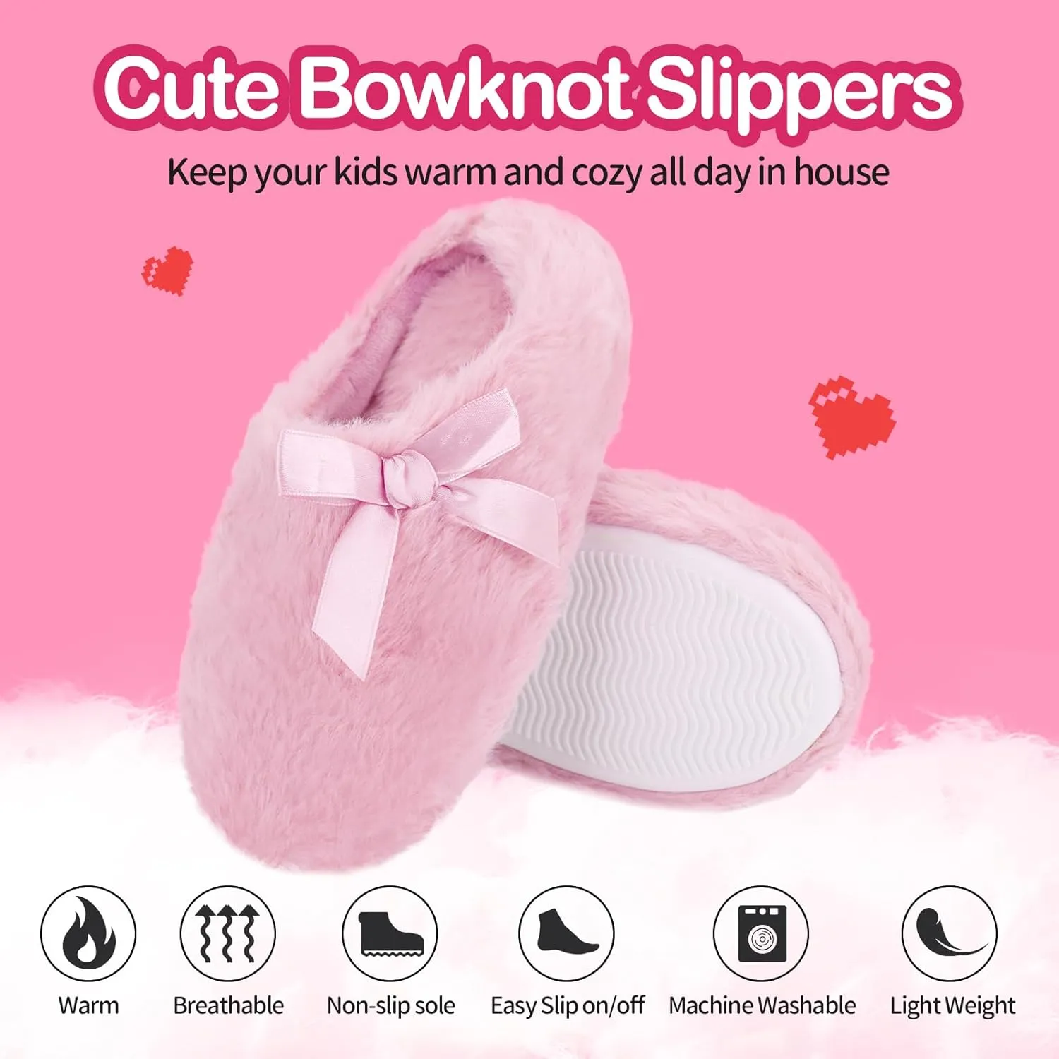 MEJORMEN Girls Fluffy House Slippers Cozy Plush Slip-on House Shoes Kids Warm Bedroom Slippers Memory Foam Slippers for Indoor Outdoor