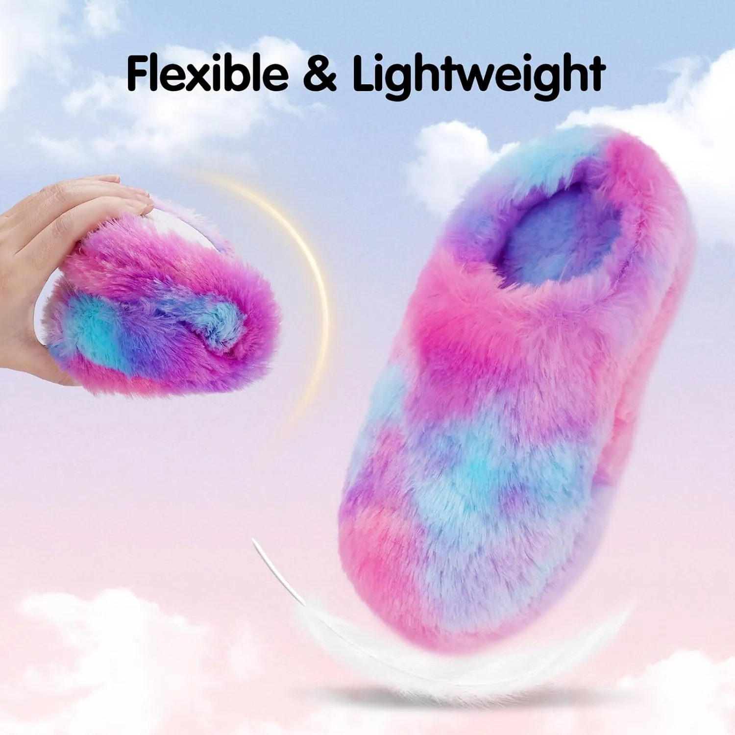 MEJORMEN Girls Fluffy House Slippers Cozy Plush Slip-on House Shoes Kids Warm Bedroom Slippers Memory Foam Slippers for Indoor Outdoor
