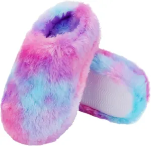 MEJORMEN Girls Fluffy House Slippers Cozy Plush Slip-on House Shoes Kids Warm Bedroom Slippers Memory Foam Slippers for Indoor Outdoor
