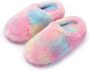 MEJORMEN Girls Fluffy House Slippers Cozy Plush Slip-on House Shoes Kids Warm Bedroom Slippers Memory Foam Slippers for Indoor Outdoor
