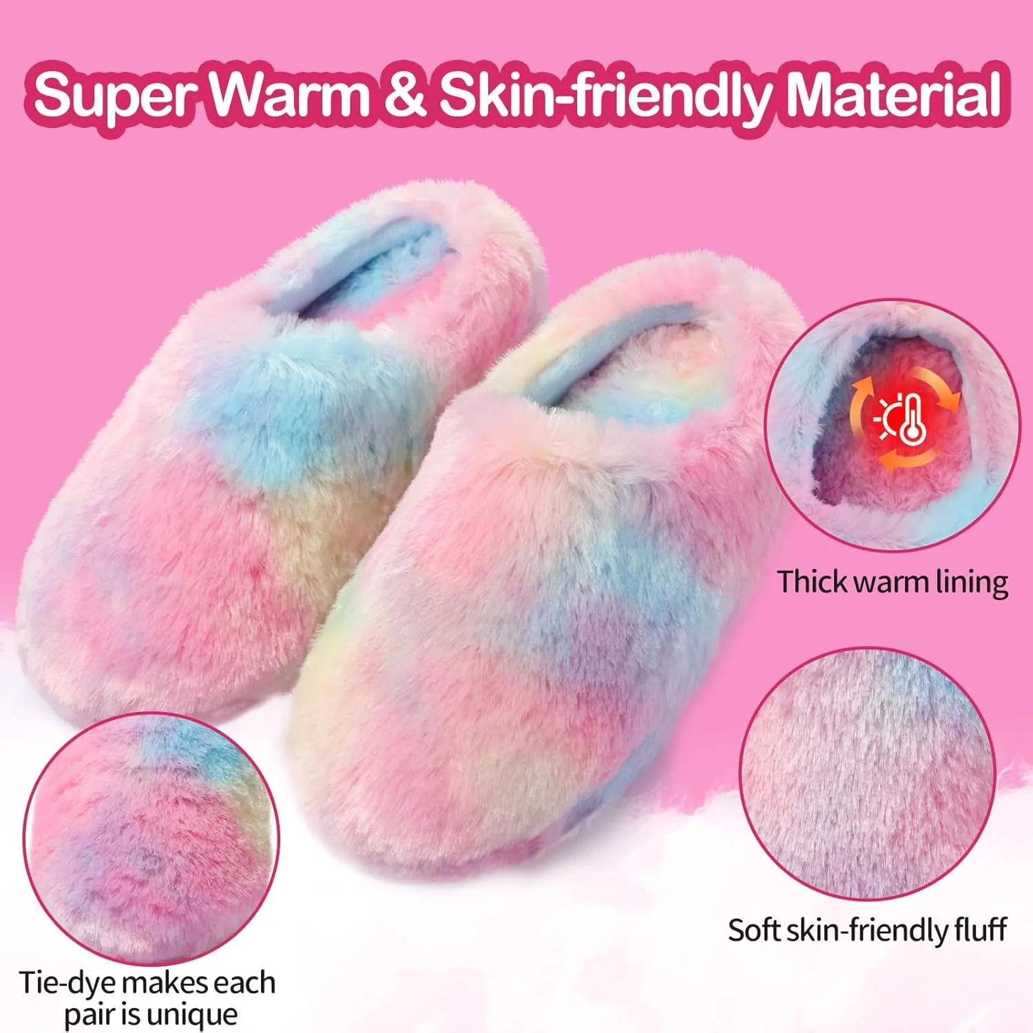 MEJORMEN Girls Fluffy House Slippers Cozy Plush Slip-on House Shoes Kids Warm Bedroom Slippers Memory Foam Slippers for Indoor Outdoor