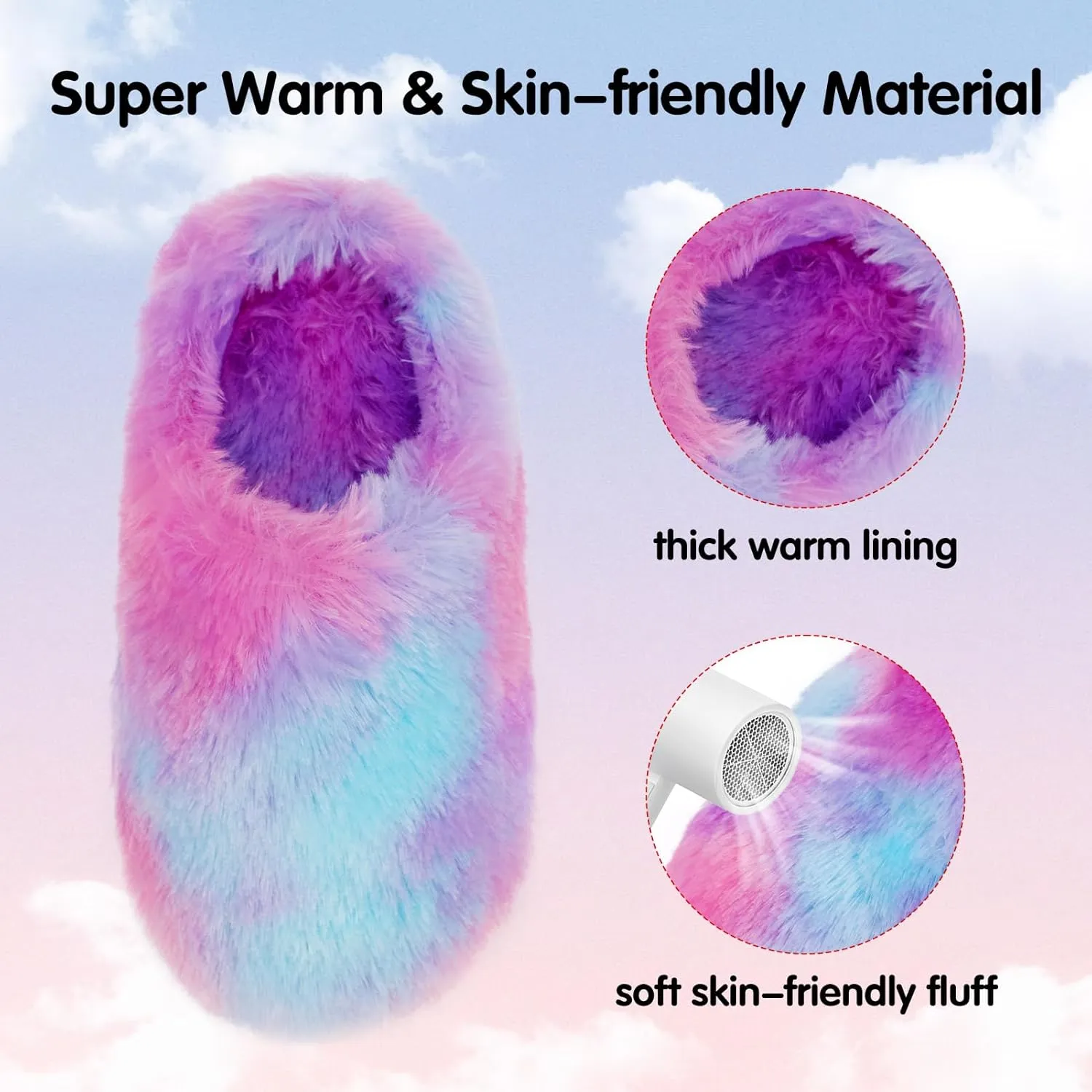 MEJORMEN Girls Fluffy House Slippers Cozy Plush Slip-on House Shoes Kids Warm Bedroom Slippers Memory Foam Slippers for Indoor Outdoor