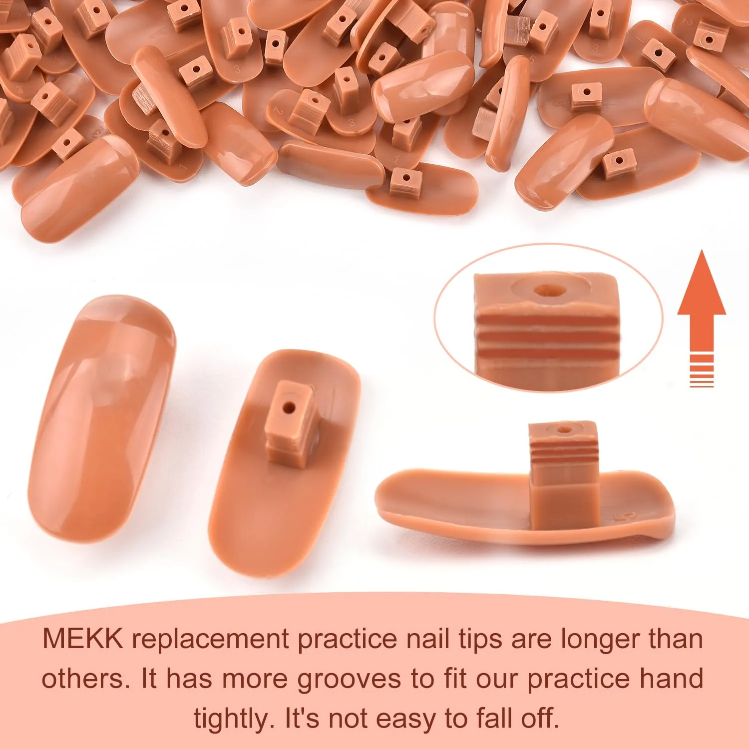 MEKK Nail Practice Hand - Flexible Manicure Trainer for Acrylic Nails with 100pcs Brown Replacement Nail Tips for Beginners