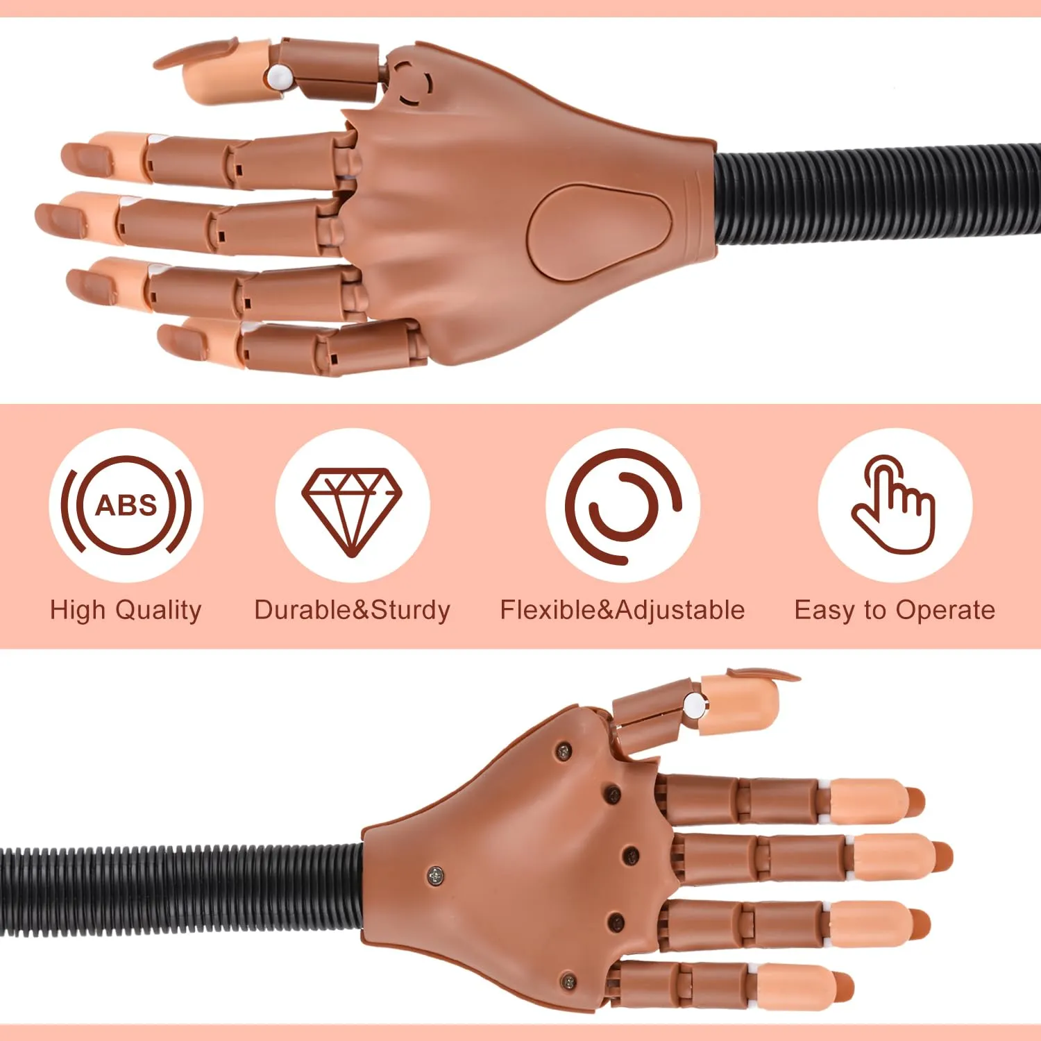 MEKK Nail Practice Hand - Flexible Manicure Trainer for Acrylic Nails with 100pcs Brown Replacement Nail Tips for Beginners
