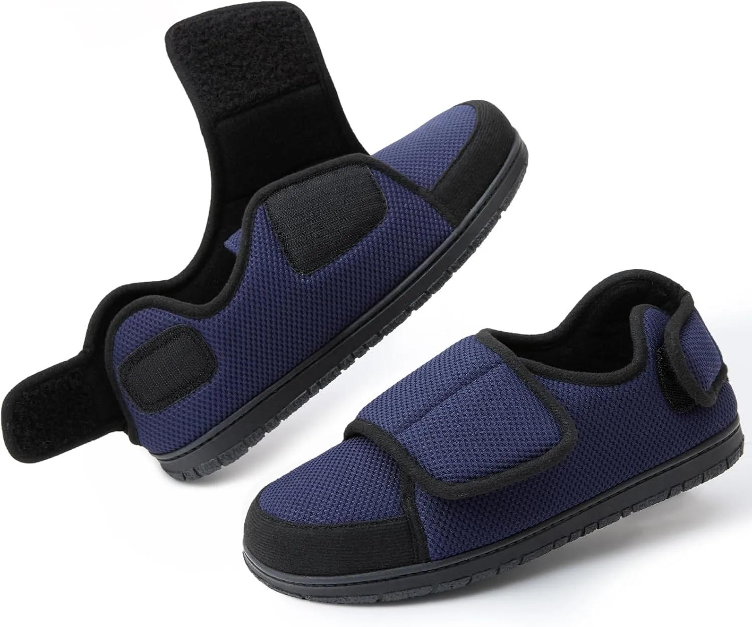 Men Adjustable Velcro Slippers Breathable Adjust Closure Diabetic Walking Shoes for Men Extra Wide Width for Swollen Feet All Season Wear Black DarkBlue US8-US13