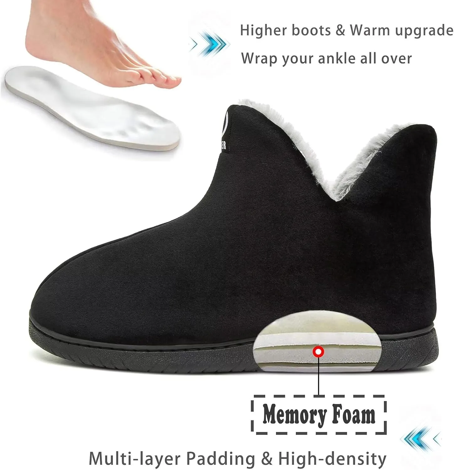 Men Women Slipper Boots Warm Fur Lined Memory Foam Winter House Bootie Slippers