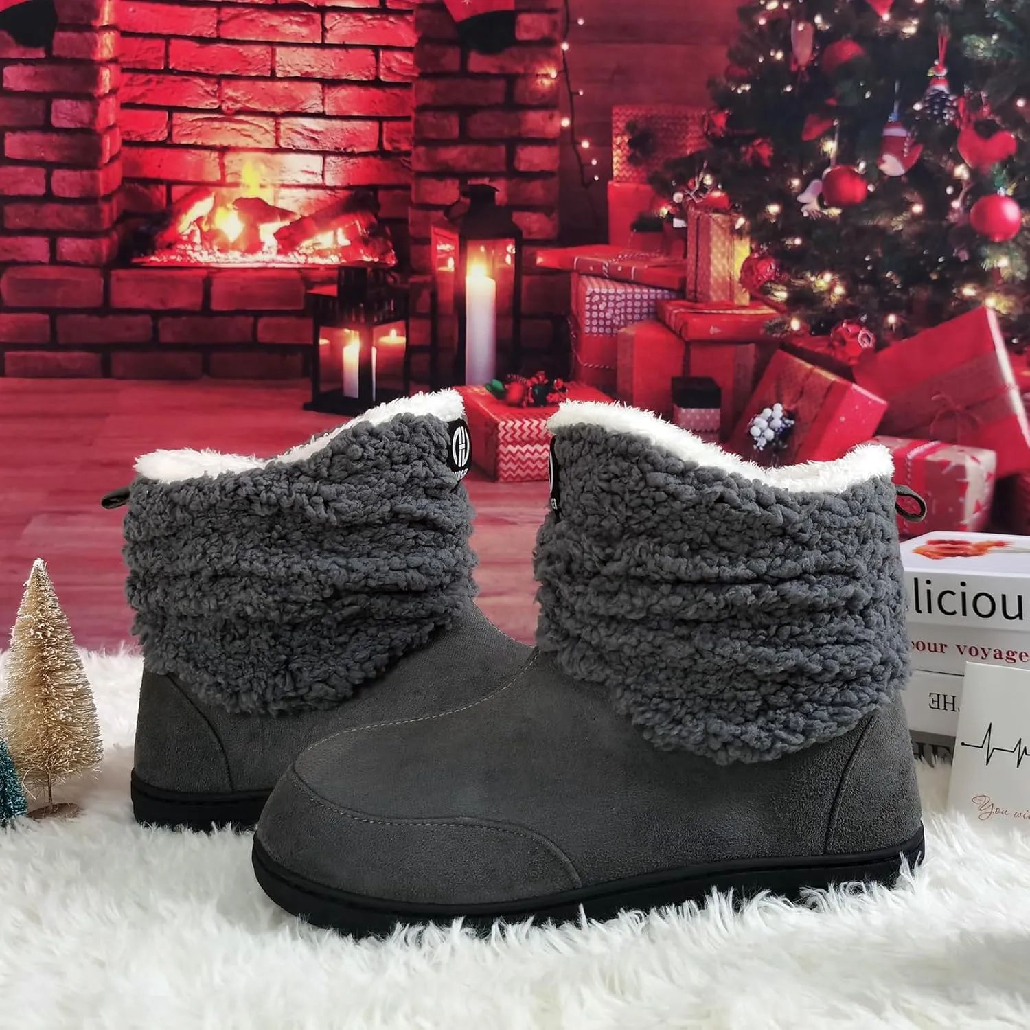 Men Women Slipper Boots Winter Indoor Outdoor Bootie Slippers Plush Fleece Memory Foam House Shoes