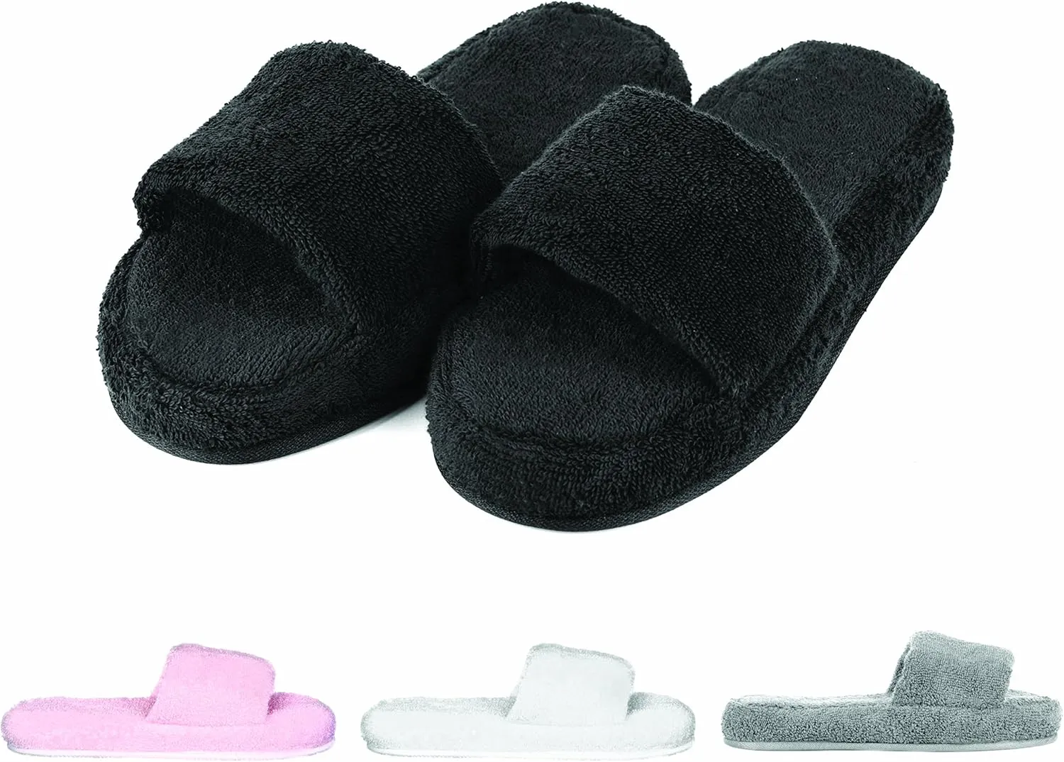 Men's and Women's Cozy Memory Foam Soft Premium 100% Turkish Terry Cotton Cloth Open Toe Spa House Indoor Slippers