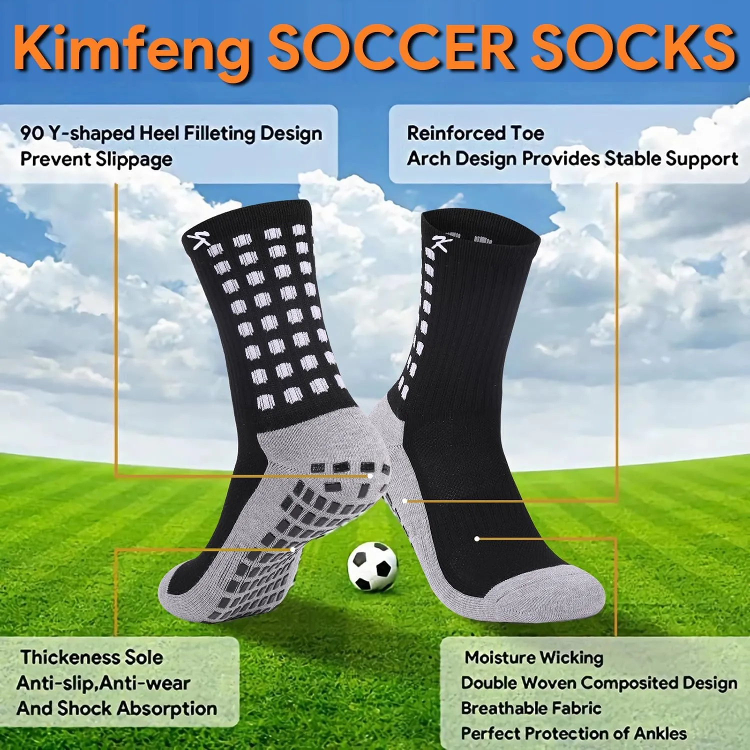 Men's Athletic Socks for Men Socks Soccer Socks for Men 9-12 Non Slip Sports Mens Socks 1/3/4Pairs