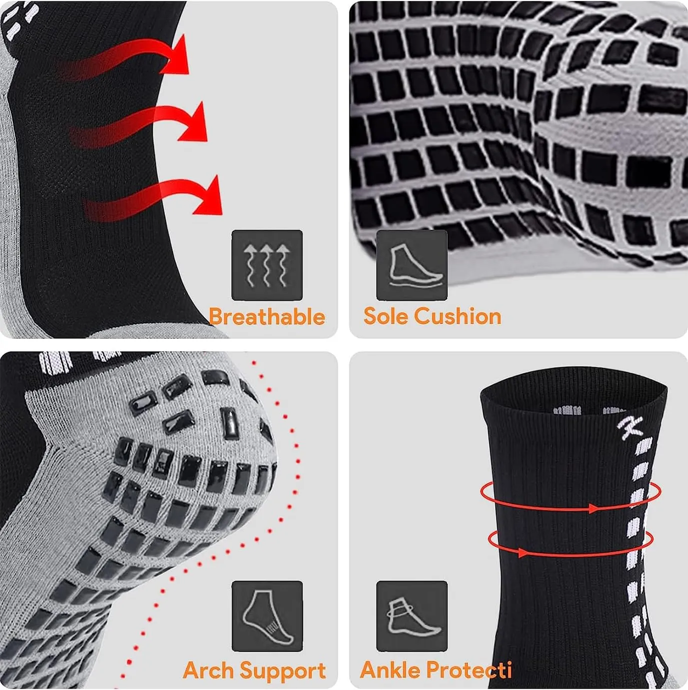 Men's Athletic Socks for Men Socks Soccer Socks for Men 9-12 Non Slip Sports Mens Socks 1/3/4Pairs