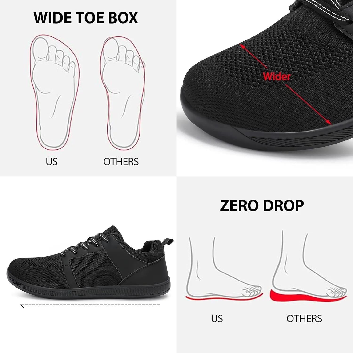Men's Barefoot Shoes Wide Toe Walking Shoes Minimalist Cross-Trainer Shoes Zero Drop Sole Breathable Trail Running Sneakers