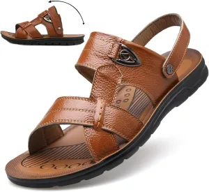 Men's Big Size Leather Flat Sandbeach Sandals Casual Slipper Shoes