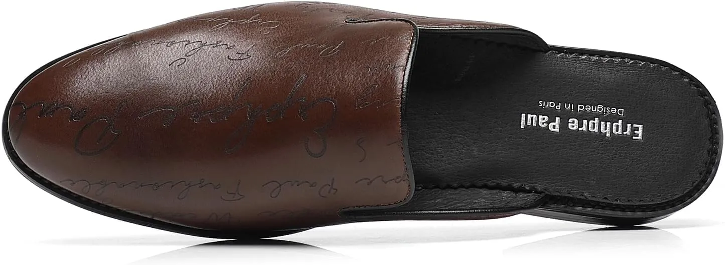 Mens Black Backless Loafers Genuine Leather Mules Shoes