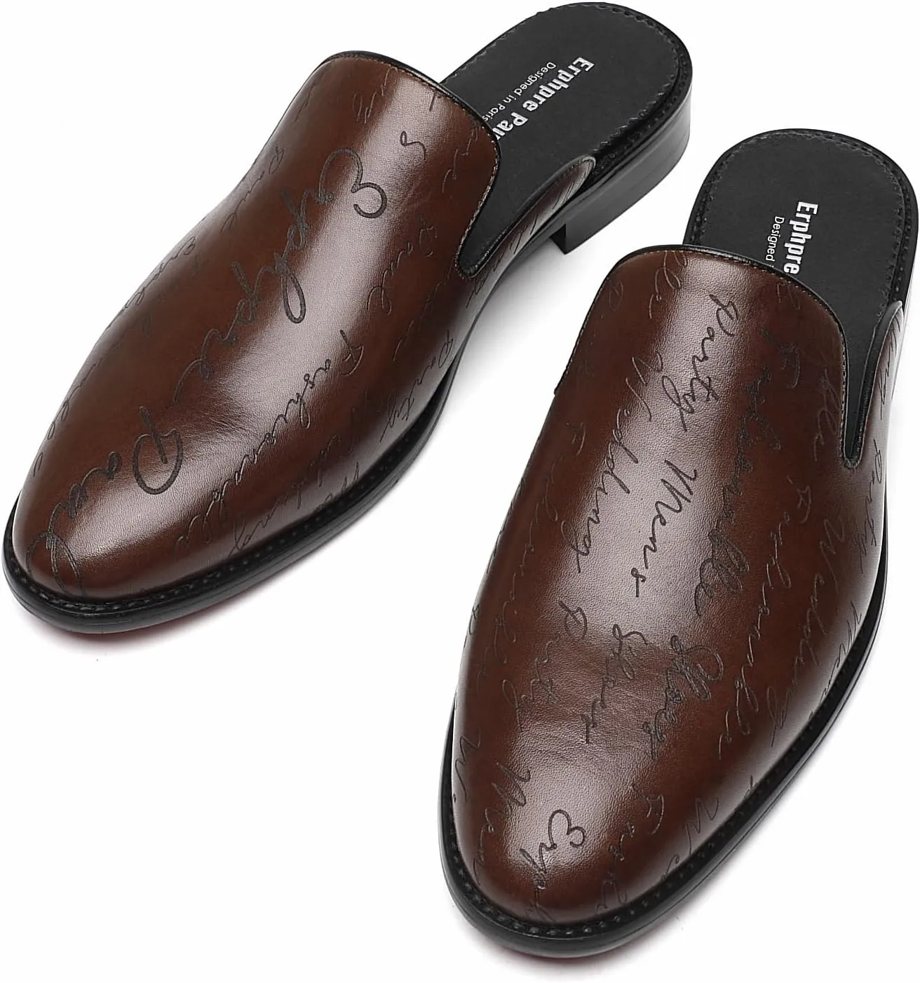 Mens Black Backless Loafers Genuine Leather Mules Shoes