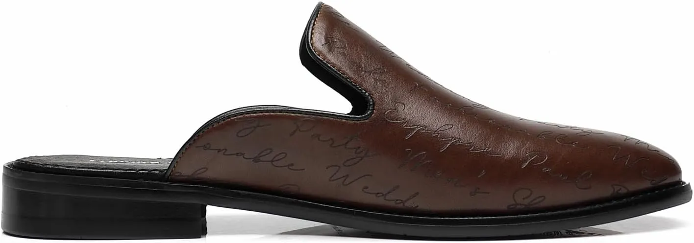 Mens Black Backless Loafers Genuine Leather Mules Shoes