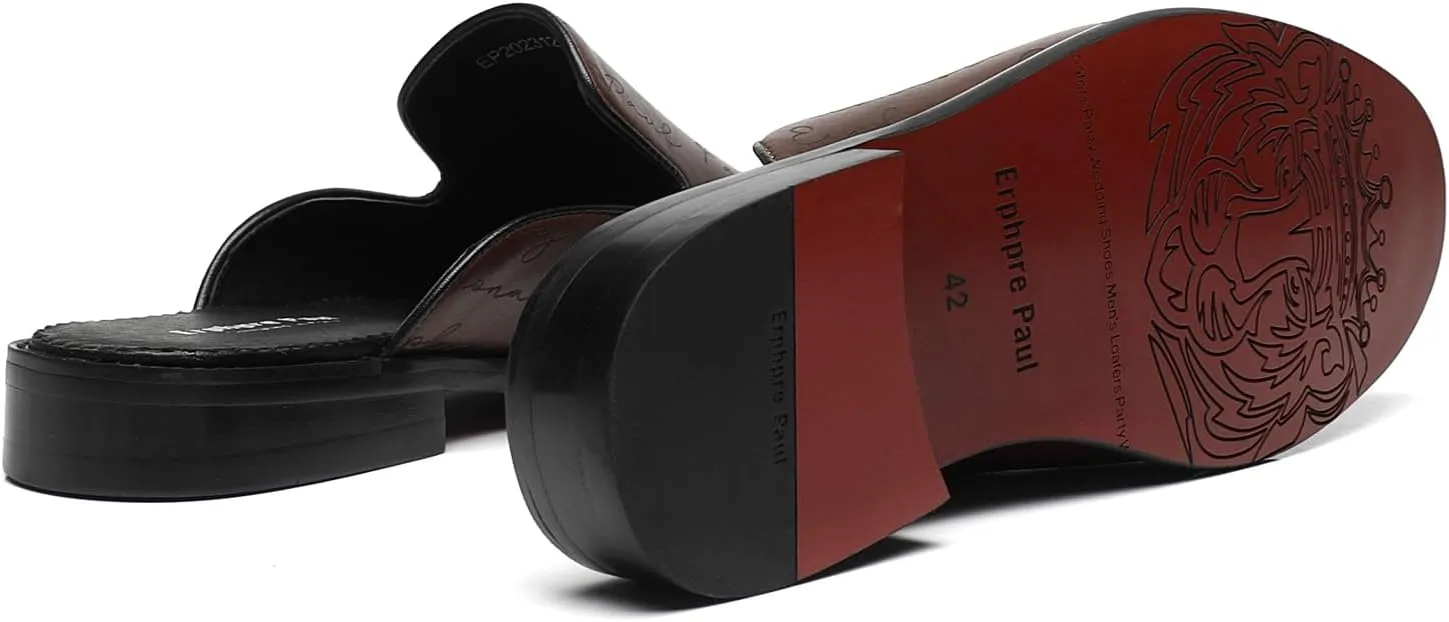 Mens Black Backless Loafers Genuine Leather Mules Shoes