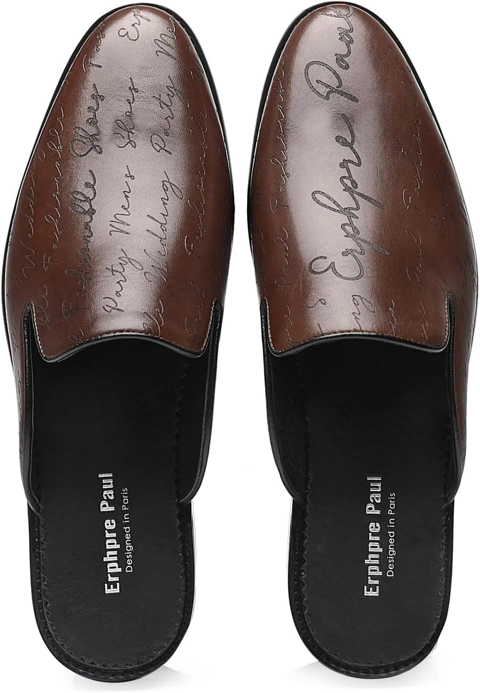 Mens Black Backless Loafers Genuine Leather Mules Shoes