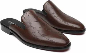 Mens Black Backless Loafers Genuine Leather Mules Shoes