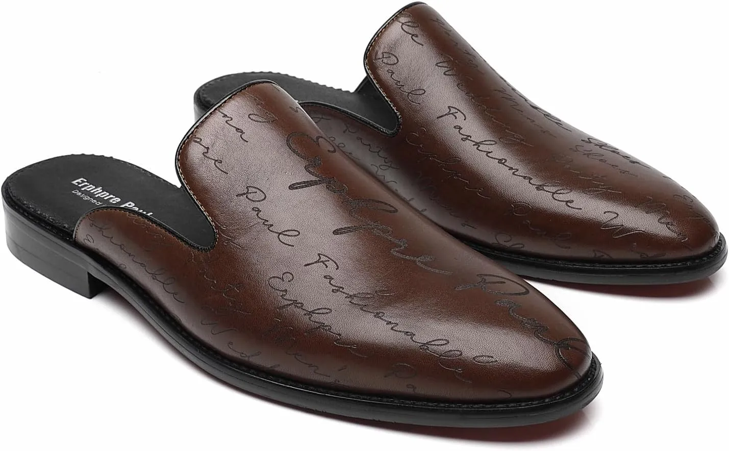 Mens Black Backless Loafers Genuine Leather Mules Shoes