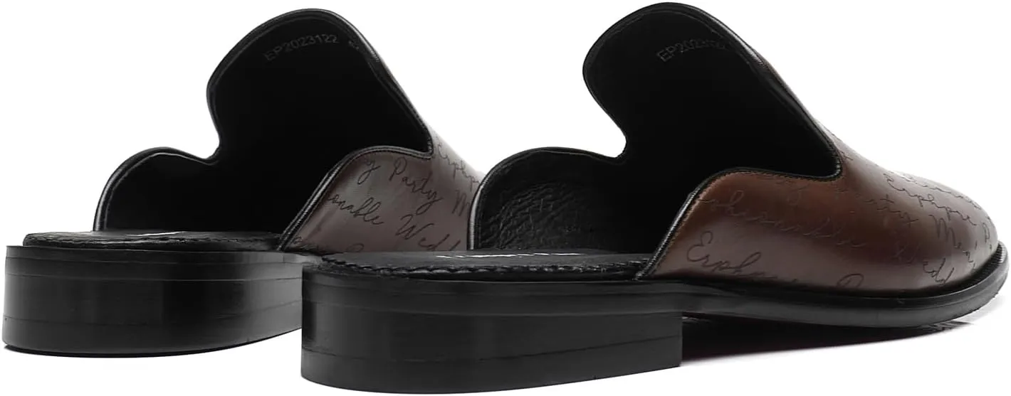 Mens Black Backless Loafers Genuine Leather Mules Shoes