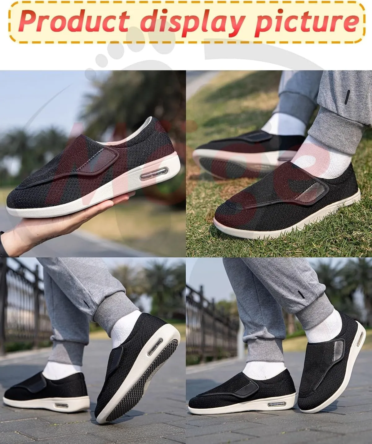 Men's Diabetic Shoes Wide Width Shoes with Adjust Closure Shoes for Elderly Diabetic Pain Relief Swollen Feet Mens Walking Shoes Slip-on Trainers
