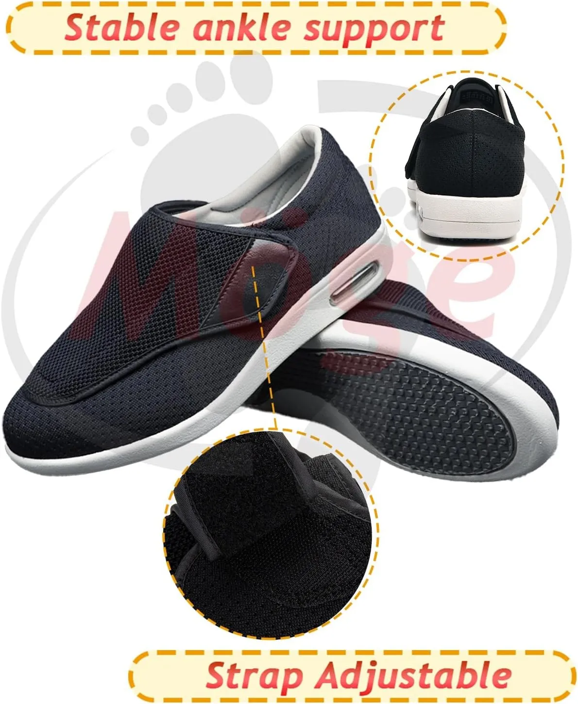 Men's Diabetic Shoes Wide Width Shoes with Adjust Closure Shoes for Elderly Diabetic Pain Relief Swollen Feet Mens Walking Shoes Slip-on Trainers