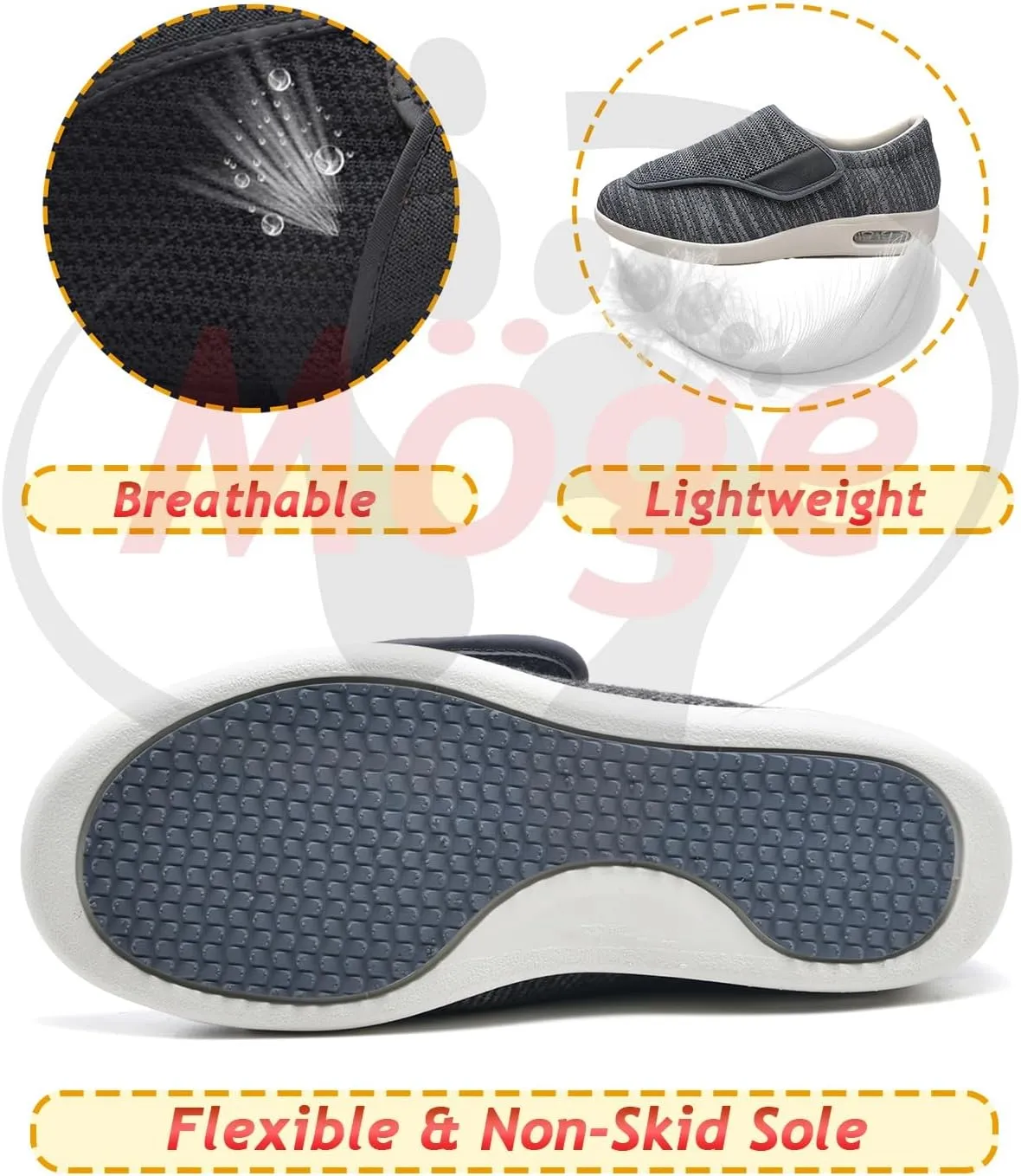 Men's Diabetic Shoes Wide Width Shoes with Adjust Closure Shoes for Elderly Diabetic Pain Relief Swollen Feet Mens Walking Shoes Slip-on Trainers