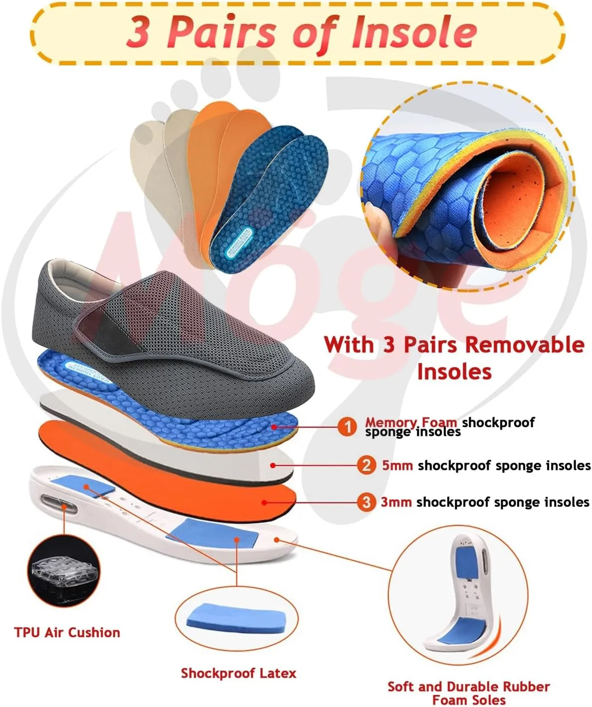 Men's Diabetic Shoes Wide Width Shoes with Adjust Closure Shoes for Elderly Diabetic Pain Relief Swollen Feet Mens Walking Shoes Slip-on Trainers