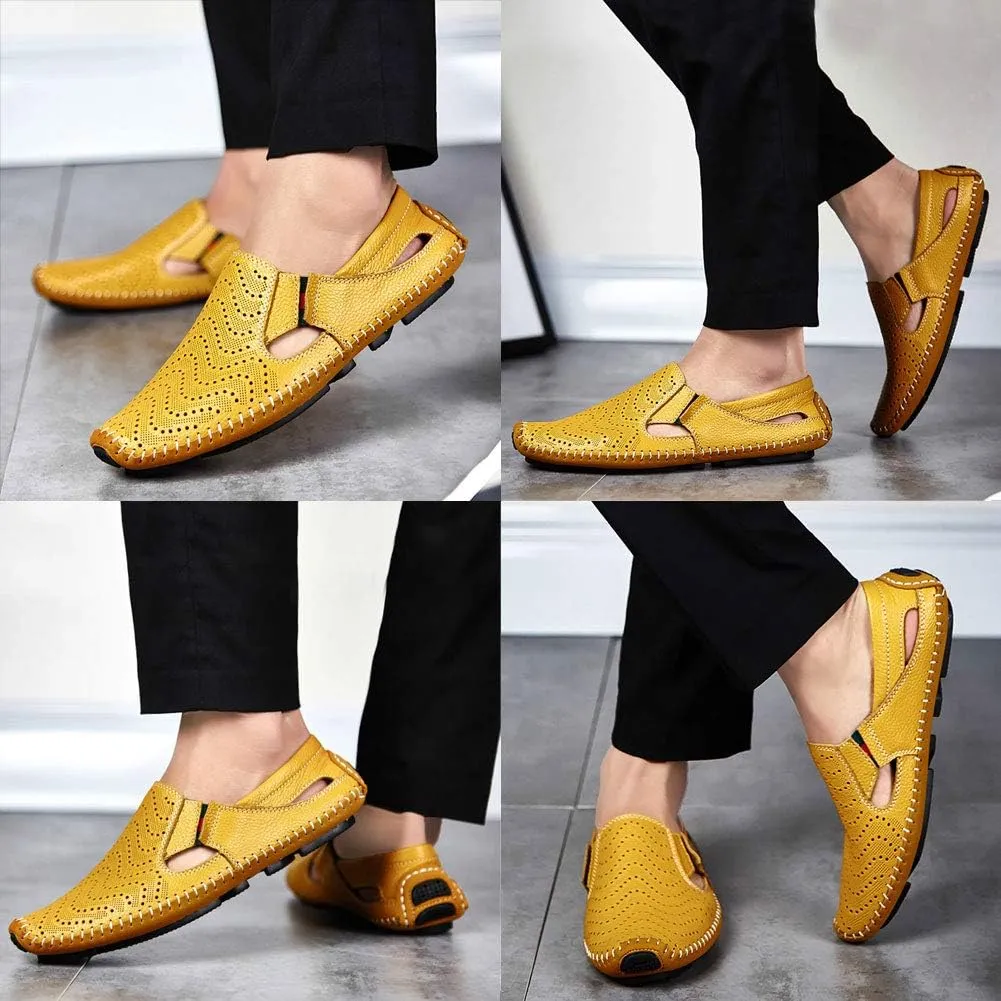 Men's Driving Shoes Leather Fashion Slipper Casual Slip on Loafers Shoes in Summer
