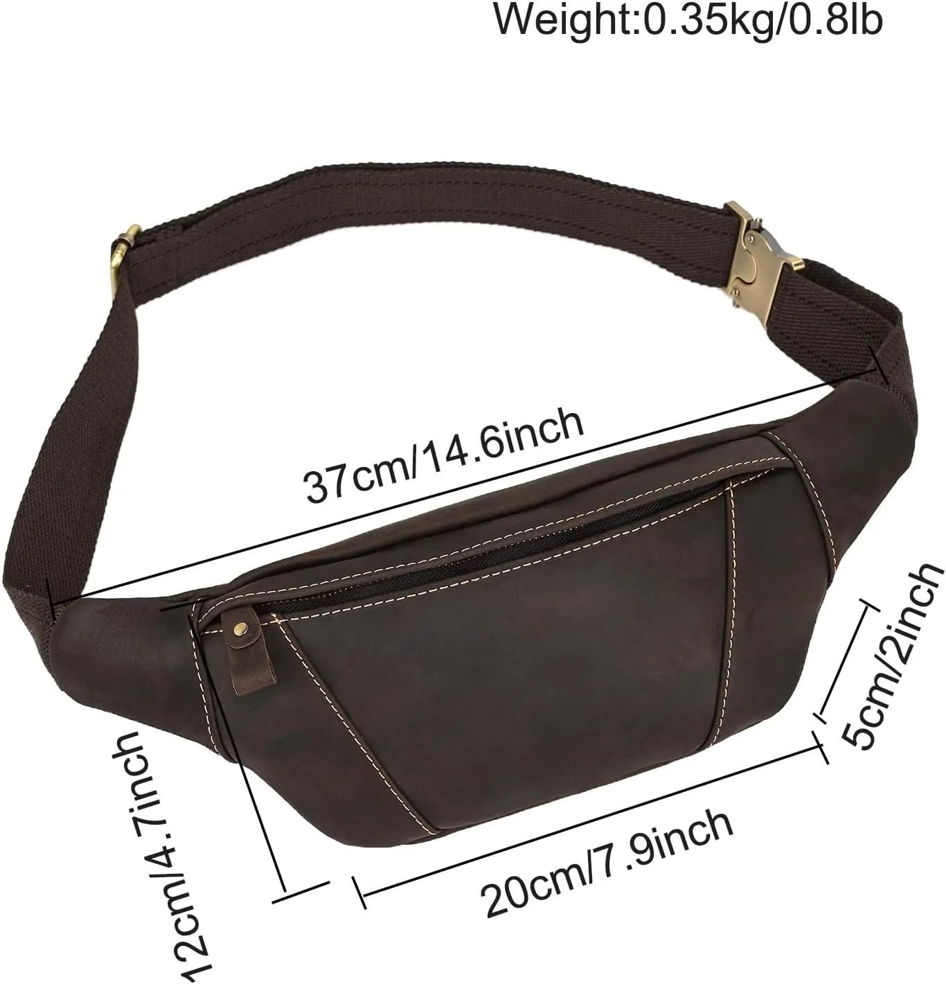 Men's Leather Fanny Pack Adjustable Waist Bag Hip Bum Belt Slim Purse Bag Cell Phone Pouch for Sport Travel Hiking, Dark Brown