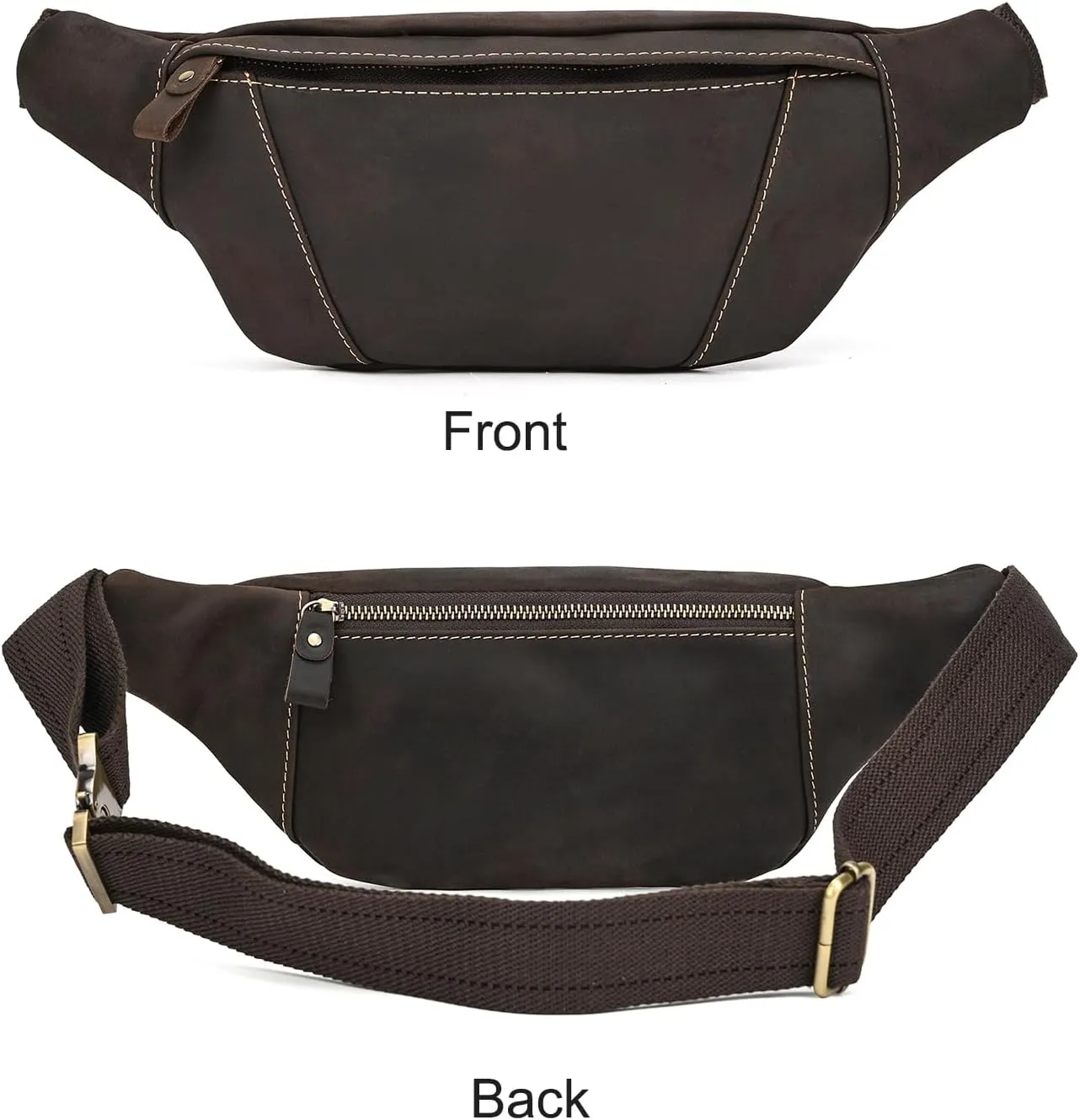 Men's Leather Fanny Pack Adjustable Waist Bag Hip Bum Belt Slim Purse Bag Cell Phone Pouch for Sport Travel Hiking, Dark Brown