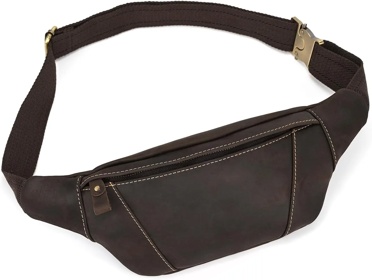 Men's Leather Fanny Pack Adjustable Waist Bag Hip Bum Belt Slim Purse Bag Cell Phone Pouch for Sport Travel Hiking, Dark Brown