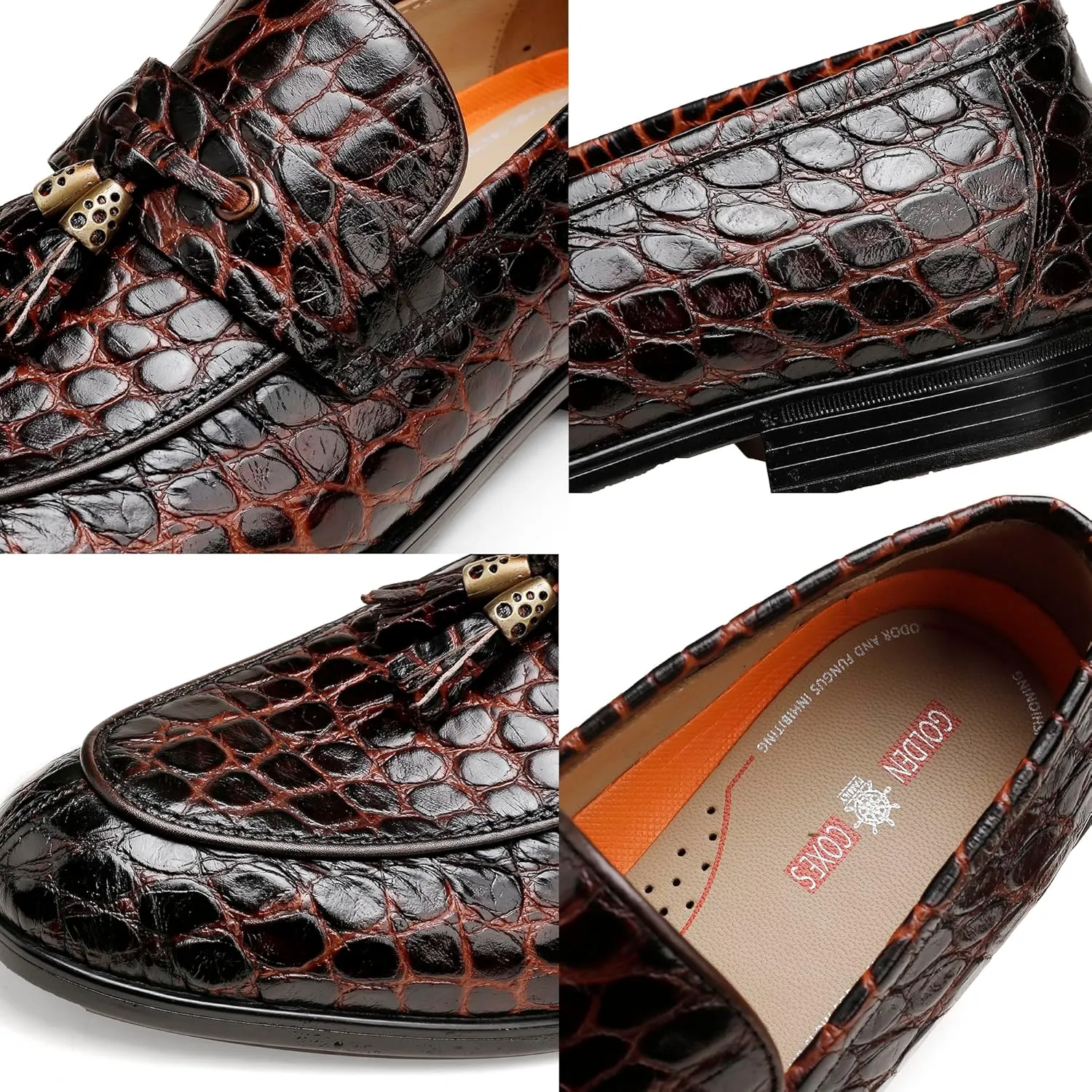 Mens Leather Tassel Loafer, Classic Luxury Smooth Upper Tassel Slip-on Penny Loafer for Mens, Black