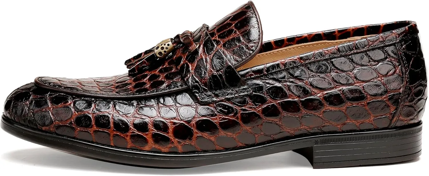 Mens Leather Tassel Loafer, Classic Luxury Smooth Upper Tassel Slip-on Penny Loafer for Mens, Black