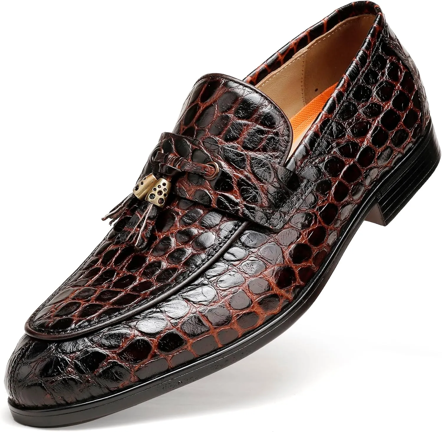 Mens Leather Tassel Loafer, Classic Luxury Smooth Upper Tassel Slip-on Penny Loafer for Mens, Black