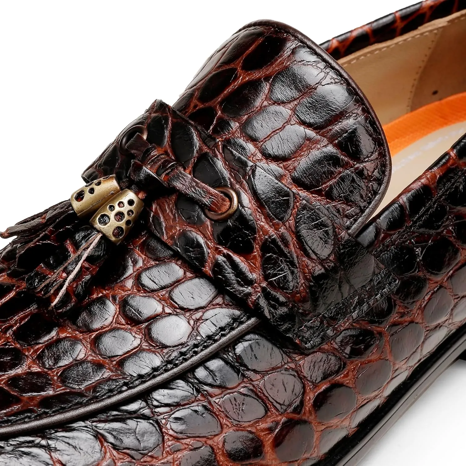 Mens Leather Tassel Loafer, Classic Luxury Smooth Upper Tassel Slip-on Penny Loafer for Mens, Black