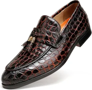 Mens Leather Tassel Loafer, Classic Luxury Smooth Upper Tassel Slip-on Penny Loafer for Mens, Black