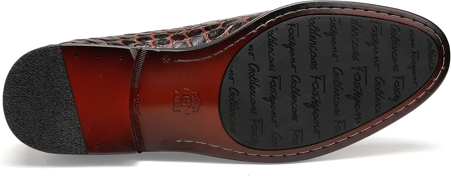 Mens Leather Tassel Loafer, Classic Luxury Smooth Upper Tassel Slip-on Penny Loafer for Mens, Black