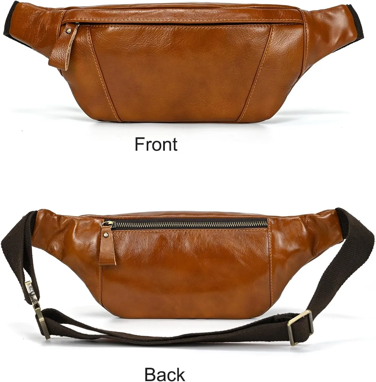 Men's Leather Waist Bag Multiple Pockets Slim Fanny Pack Adjustable Belt bag for Outdoor Running Hiking and Travel (Light Brown)
