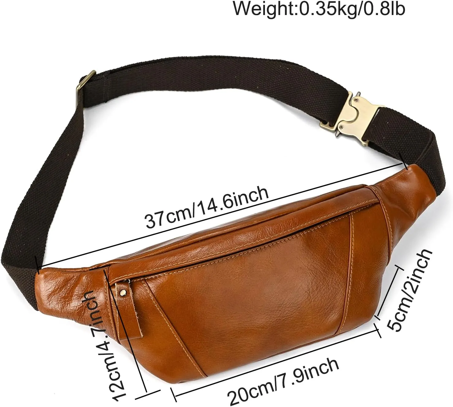 Men's Leather Waist Bag Multiple Pockets Slim Fanny Pack Adjustable Belt bag for Outdoor Running Hiking and Travel (Light Brown)